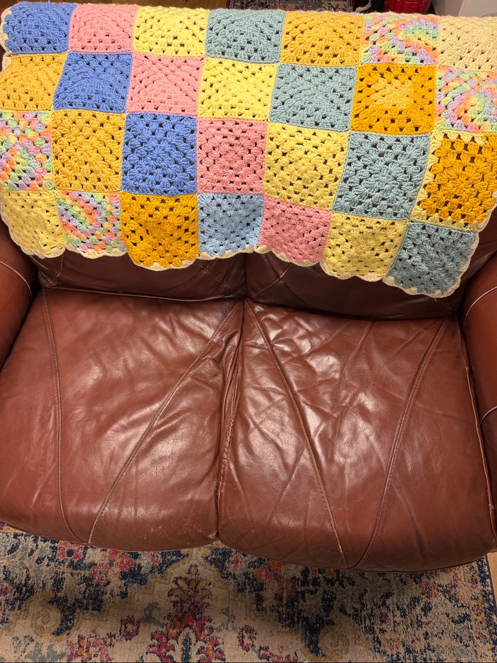 handmade crochet Pastel Colors Granny Square afghan / throw blanket 44” X 30”